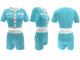 Short Sleeve Print Tight  Two Piece Skirts Set QYMF-3076