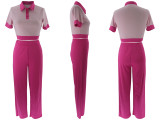 Color Block Short Sleeve Top Pants Suit QYMF-3148