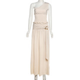 Solid Color Slash Shoulder Two Piece Skirts Set GSLF-K25S73038