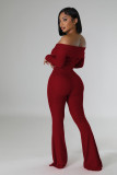 Solid Color Off Shoulder Long Sleeve Pants Suit QYMF-3246