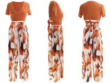 Solid Color Tops And Print Loose Pants Set QYMF-3155