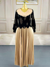 Fashion Pleated Color Block Long Dress GZRF-250327