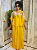 Color Block Half Sleeve Long Skirt Pleated Suit  GZRF-25306