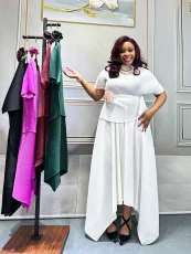 Solid Color Irregular Long Skirt Two Piece Set GZRF-77078