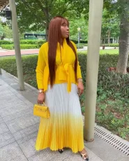 Bat Sleeve Top Gradient Pleated Skirt Two Piece Set GZRF-KH-0108