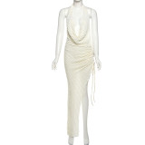 Halterneck Backless Drawstring Split Maxi Dress XEF-K25D73649