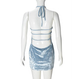 Hollow Out Backless Tie Up Mini Dress GNZD-51670DBD