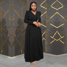 Solid Color Long Sleeve Maxi Dress BY-7411