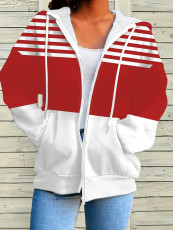 Stripe Contrast Color Zipper Hoodies GCNF-5017