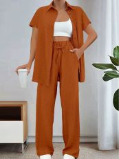 Solid Color Short Sleeve Shirt Pants Suit ZDF-33110