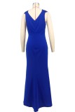 Sleeveless Solid Color Split Fishtail Evening Dress XHXF-462