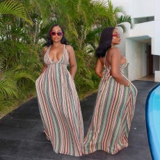 Colorful Stripe Tie Up Maxi Dress OLYF-6188