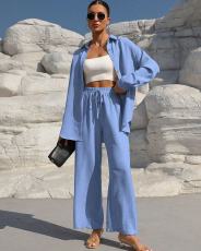 Solid Color Short Sleeve Shirt Pants Suit ZDF-33110
