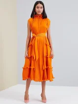 Sleeveless Solid Color Midi Dress GZRF-HY-9069