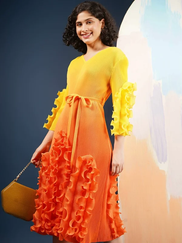 Gradient Color Long Sleeve Midi Dress GZRF-KH-0079
