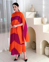 Irregular Color Block Pleated Loose Maxi Dress GZRF-KH-0028