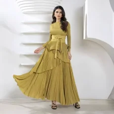 Pleated Solid Color Top Long Skrits Suit GZRF-KH-0096