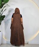 V-Neck Hooded Vest Denim Midi Dress GYLN-6599