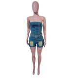 Fashion Denim Wrap Chest Romper GKNF-6051