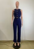 Sleeveless Solid Color Vest Two Piece Pants Set QODY-6066