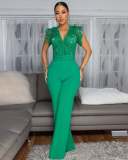 Lace Patchwork Sleeveless Wide Leg Jumpsuit OSM-4476