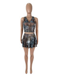 Leopard Print Sleeveless Two Piece Skirts Set SHD-9765