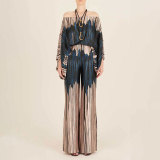 Fashion Satin Printed Loose Top Long Pants Two Piece Set SHD-9713