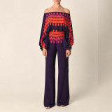 Fashion Satin Printed Loose Top Long Pants Two Piece Set SHD-9713