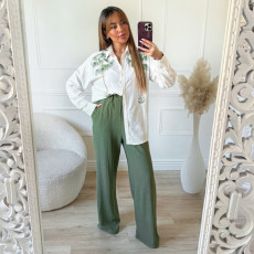 Casual Print Long Sleeve Shirt Pants Suit SHD-9753