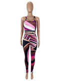 Comtrast Color Print Tank Tops Two Piece Pant Set SHD-9739