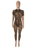 Print Short Sleeve Mesh Jumpsuit SHD-9707