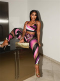 Comtrast Color Print Tank Tops Two Piece Pant Set SHD-9739