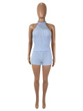 Sleeveless Knits Hollow Out Two Piece Shorts Set SHD-9760