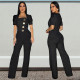 Big Button Short Sleeve Sport Wide Leg Jumpsuit BY-7378