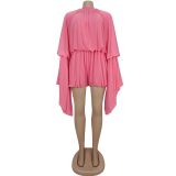 Press Pleated Solid Color Romper BY-7432