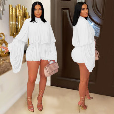 Press Pleated Solid Color Romper BY-7432