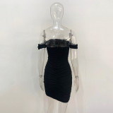 Wrap Chest Mesh Pleated Mini Dress JHYB-9065