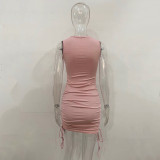 Solid Color Drawstring Sleeveless Mini Dress JHYB-9070