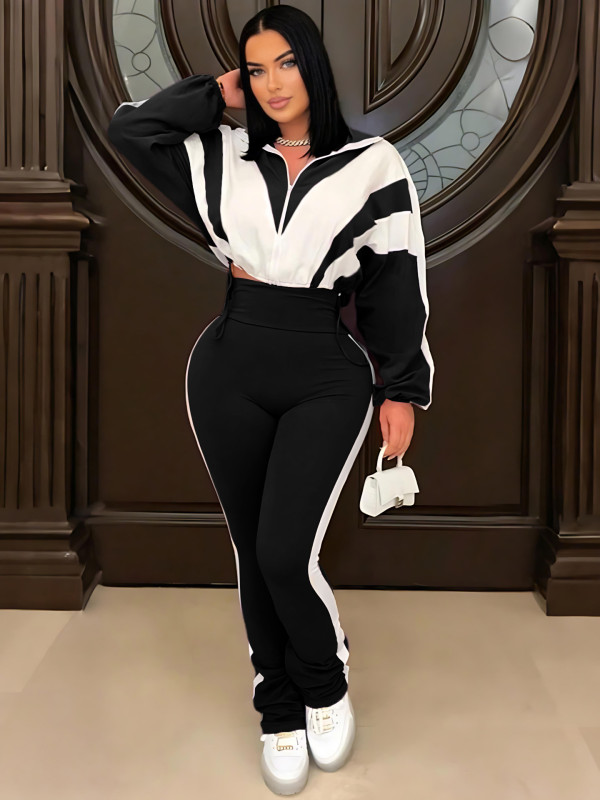 Contrast Color Sport Long Sleeve Pants Suit SH-391403