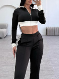 Zipper Long Sleeve Tops And Pants Sport Suit FENF-6038
