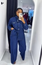 Long Sleeve Lapel Denim Two Piece Pants Set GMYU-6570