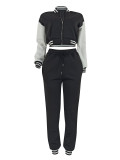 Contrast Color Zipper Coat Two Piece Pants Set FENF-6024