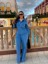 Fashion Denim Long Sleeve Tie Up Pants Suit GMYU-6561