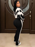 Contrast Color Sport Long Sleeve Pants Suit SH-391403