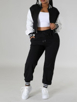 Contrast Color Zipper Coat Two Piece Pants Set FENF-6024