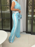 Contrast Color Sleeveless Two Piece Pants Set HMS-5592