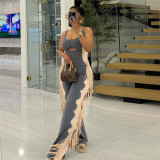 Contrast Color Tassel Sleeveless Jumpsuit SHD-9769