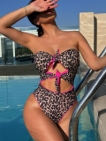 Leopard Print Hollow Out One Piece Swimsuit CSYZ-123