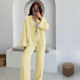 Solid Color Tie Up Long Sleeve Pants Suit SSNF-211496