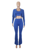 Solid Color Long Sleeve Coat+Vest+Pants 3 Piece Set SHD-9714